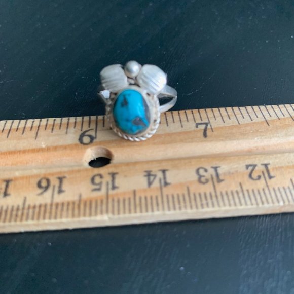 Sterling Squash Blossom Turquoise Ring - Picture 3 of 5